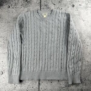 Vintage L.L. Bean Men's Lambs Wool Fisherman Sweater Cable Knit Size Small Gray